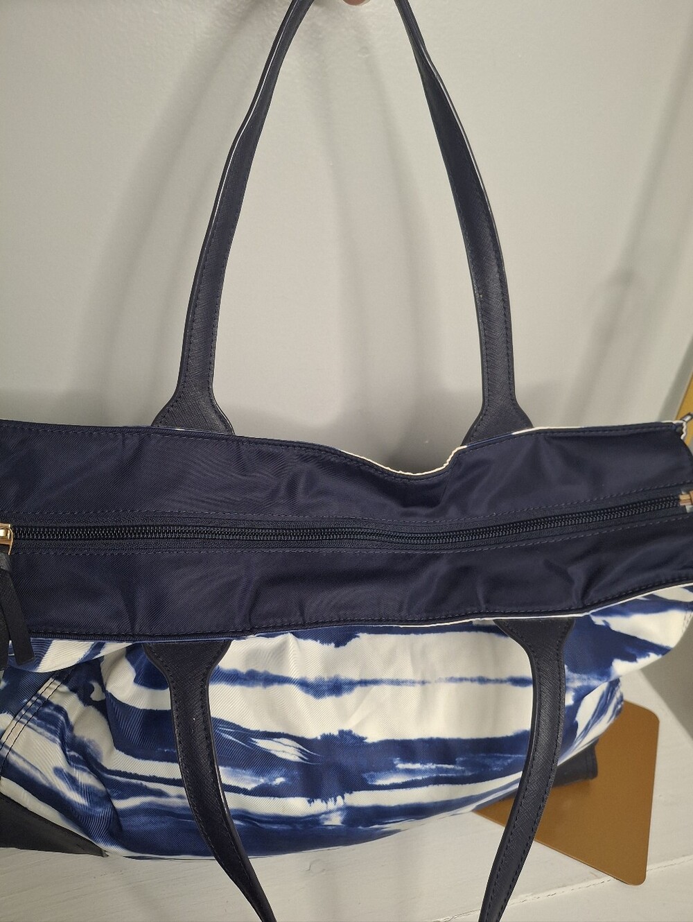 Tory Burch Ella Nylon Tote Bag Navy White Stripe Foldable Travel Bag - Picture 3 of 12